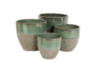 green and brown ceramic pots