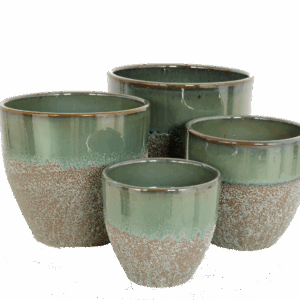 green and brown ceramic pots